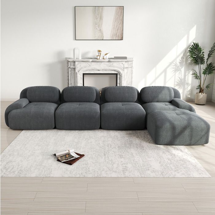 Canapé d’angle modulable 4 places gris, avec chaise longue, sans ...