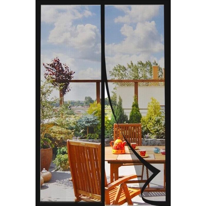 Moustiquaire pour porte - PZCC - 80x210 cm - Noir - Fermeture magnétique - Sans perçage