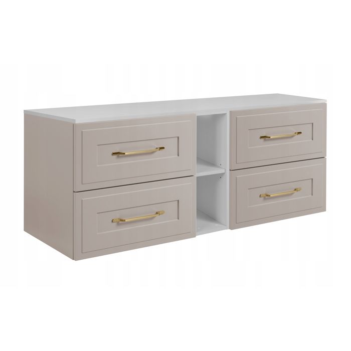 RODAN Meuble sous Lavabo 140 cm ELEGANCE façade élégante - avec plan de travail - Blanc / Cachemire
