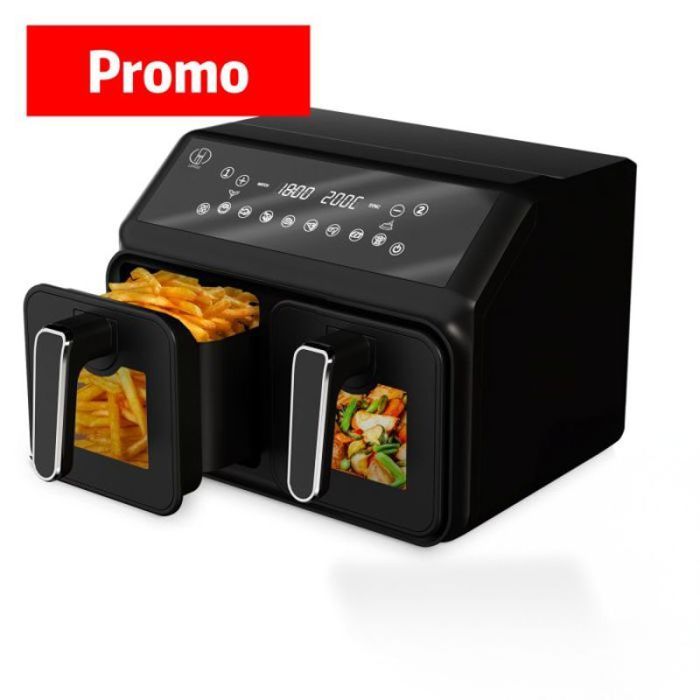 Air fryer 2 tiroirs 8l 8L 2200W Friteuse sans huile 2 cuves séparées Fenêtre visualisation 10 programmes