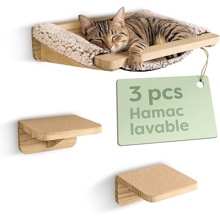 Étagère Murale Chat avec Ha   2X Escaliers Bois de Pin Massif FSC Couchage Mural Solide Jusquu2019à 30 Beige