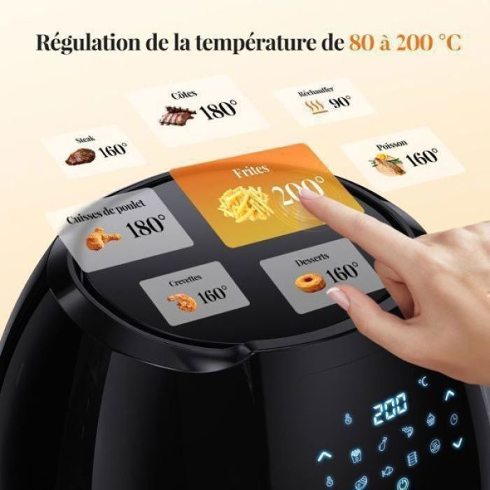 Cuiseur air chaud multifonction 2000W 95L 8 programmes variés plage thermique 80 à 200 °C anti-brûlure