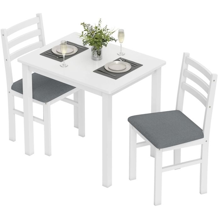 Ensemble table à manger 3 pièces blanc avec 2 chaises rembourrées MDF 80 x 60 x 74 5 cm