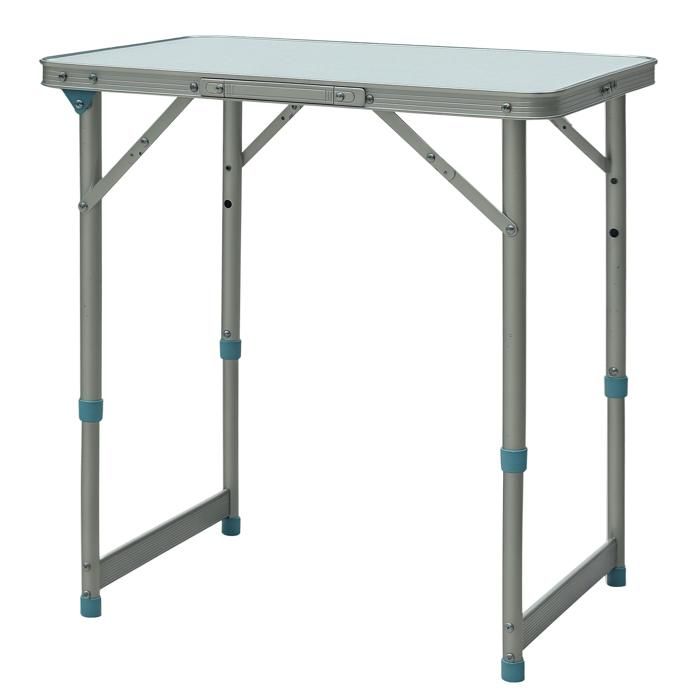 Table Pliante Table de Camping Table de Jardin Hauteur réglable Aluminium MDF Blanc