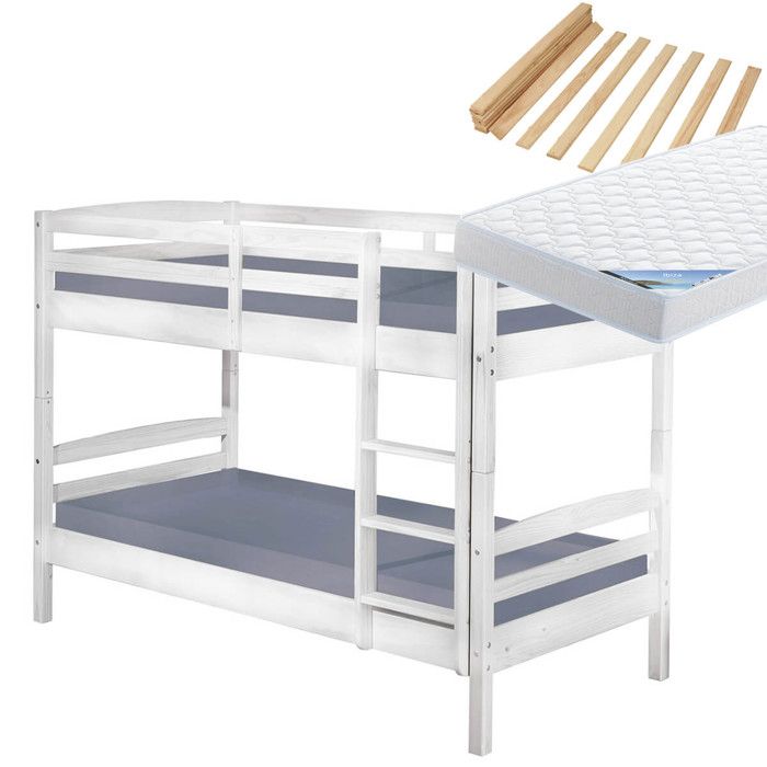 Alaska - Pack Lits Superposés 90x190 Blancs + 2 Matelas Ibiza Alaska - Pack Lits Superposés 90x190 Blancs + 2 Matelas Ibiza