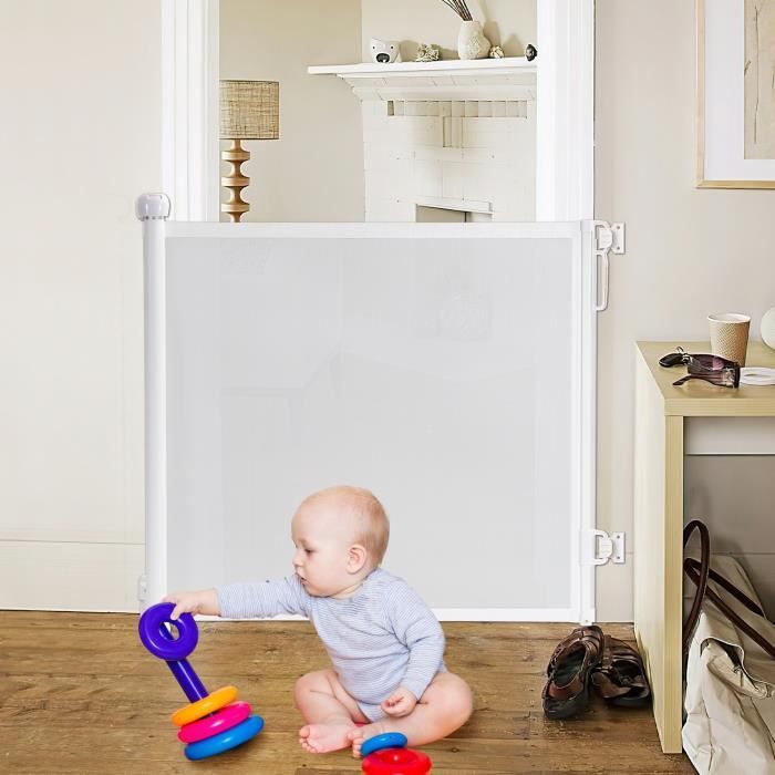 Faziango Barrière de sécurité retractable pour Bébés Enfant et domestiques, 0-180cm Blanc BARRIERE DE SECURITE ESCALIER