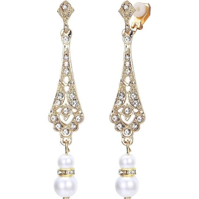 Boucles D'oreilles Perles Pendantes Plaqué Or 14K - Créoles élégantes Pour Femme, Zircon étincelant - 5
