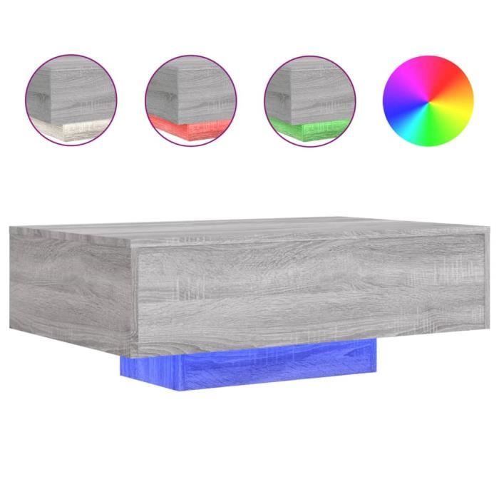 Table basse avec lumières LED sonoma gris 85x55x31 cm - Gris - Meuble de salon - Contemporain - Design