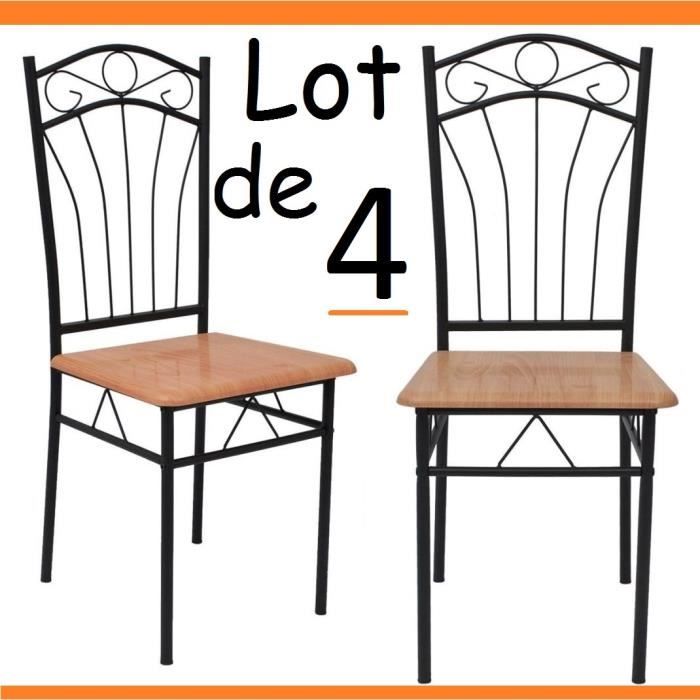 Lot de 4 Chaises en métal et bois Effet Fer forgé table à ...