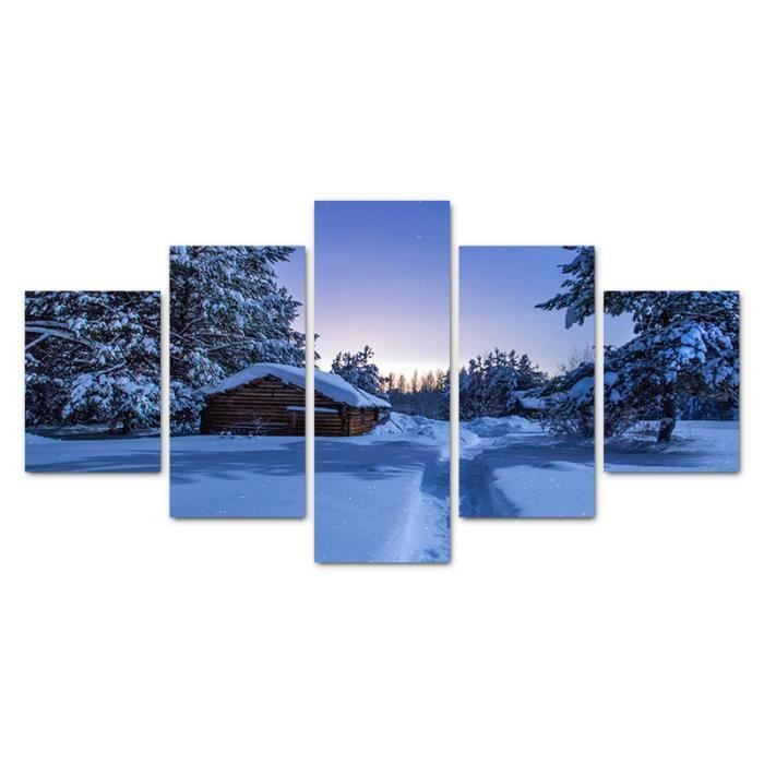 5 Panneau Nuit D'hiver de Neige maison Paysage Affiche Imprimer Sur Toile  Moderne Toile Peinture(pas étiré pas encadré) - Achat / Vente tableau -  toile - Cdiscount