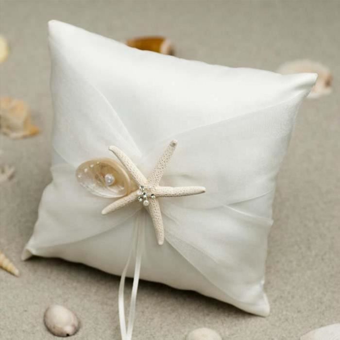 Coussin Alliances Mariage Blanc Mer 15x15cm Achat Vente Porte Alliance Cdiscount