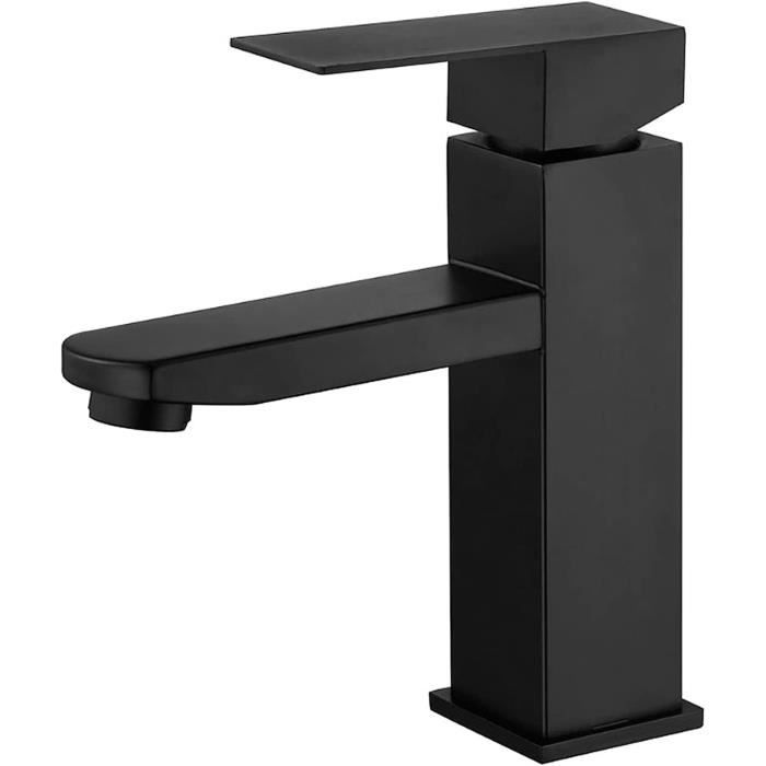 Robinet De Lavabo Salle De Bain Avec Douchette Extractible - Noir, Acier Inoxydable, Mitigeur Levier Unique