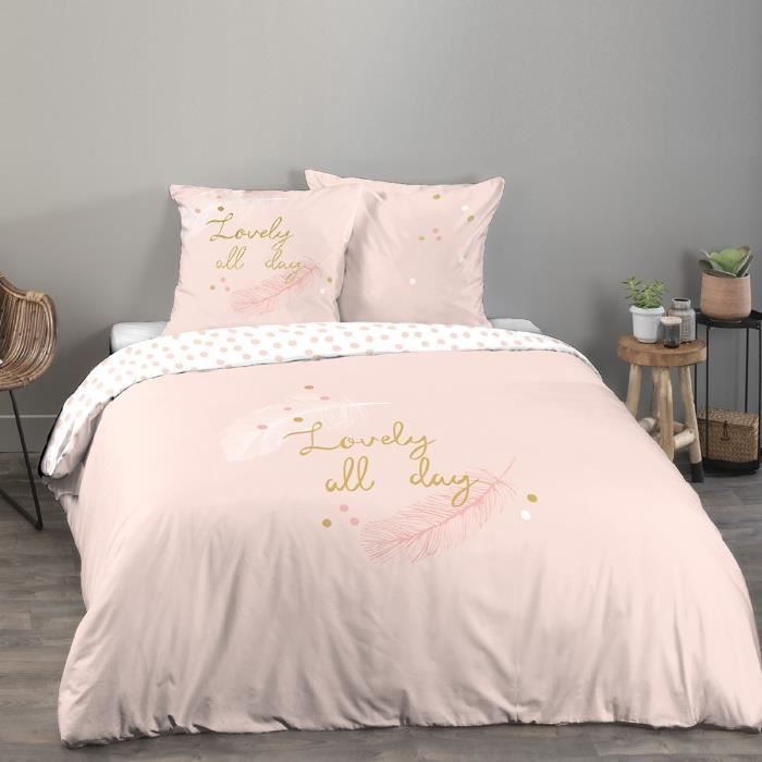 housse de couette 220x240 lovely all day rose 2 taies 100 coton 57 fils rose cdiscount maison