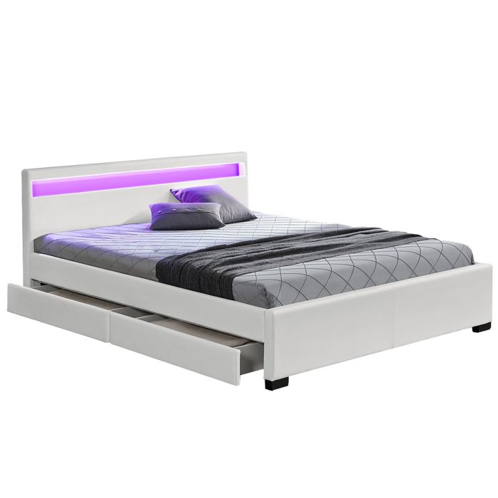Lit Enfield Structure De Lit En Simili Blanc Avec Rangements Et