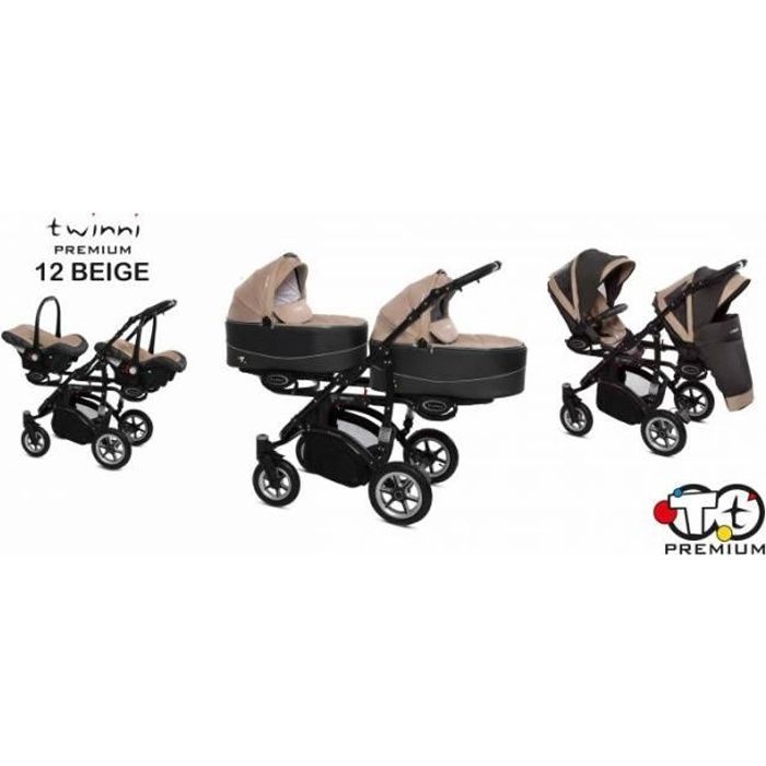 Poussette multiple Twinny Premium pour jumeaux Beige Avec