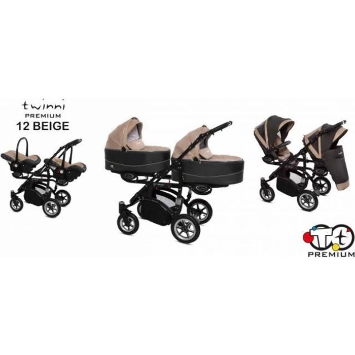 Poussette twinny premium pour jumeaux beige, 2 assises