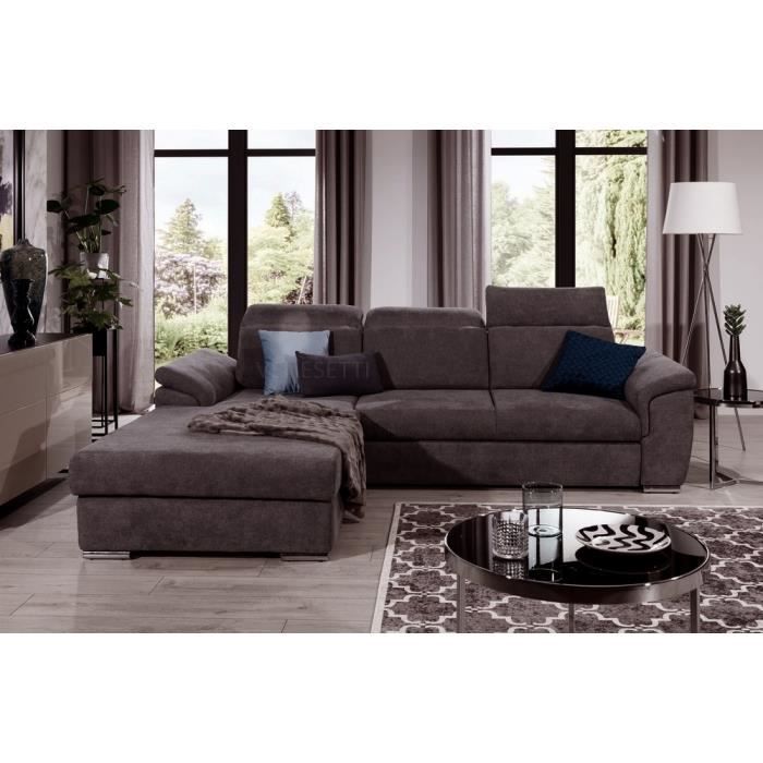 Canapé dangle convertible en tissu Luxe marron 5 places angle gauche (vu de face) TRESOR Canapé dangle convertible en tissu Luxe marron 5 places angle gauche (vu de face) TRESOR