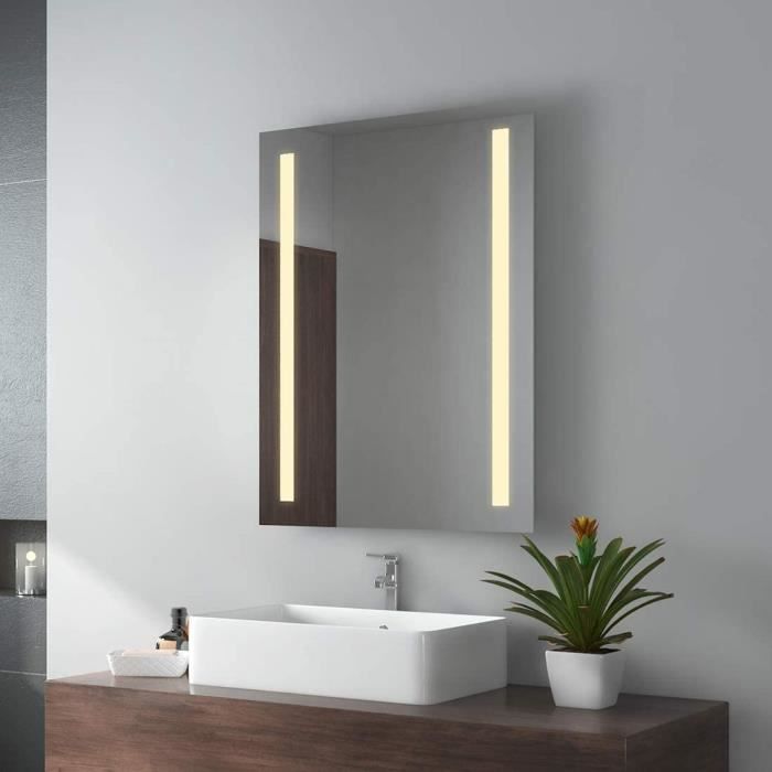 Miroir Salle De Bain LED – 40x50cm – 3 Lumières Réglables (Chaud/Neutre/Blanc) – IP44 – Interrupteur Tactile – USB - 4