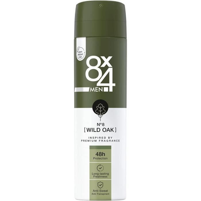 8X4 Men N°8 Spray antitranspirant pour homme 150 ml Parfum boisé Déodorant pour homme avec