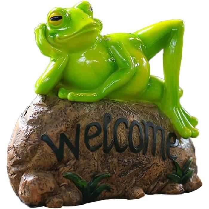 Statue Grenouille Résine Pour Jardin - 18x21 Cm, Décorative, Assise Sur Pierre, Pour Pelouse Ou Intérieur