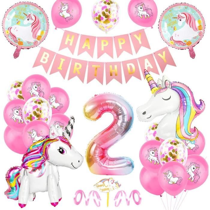 Kit Déco Anniversaire Licorne Rose : Ballons 3D, Confettis, Guirlande, Nappe – Pour Fille 1 à 7 Ans – Tout-en-un Pour Une Fête Magique
