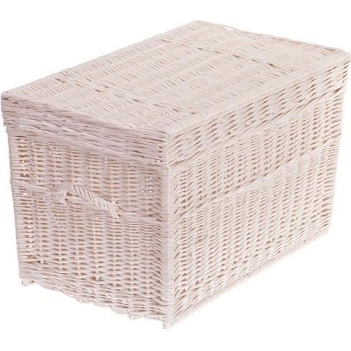 Coffre A Jouet En Osier Blanc Grand Panier Corbeille Malle De