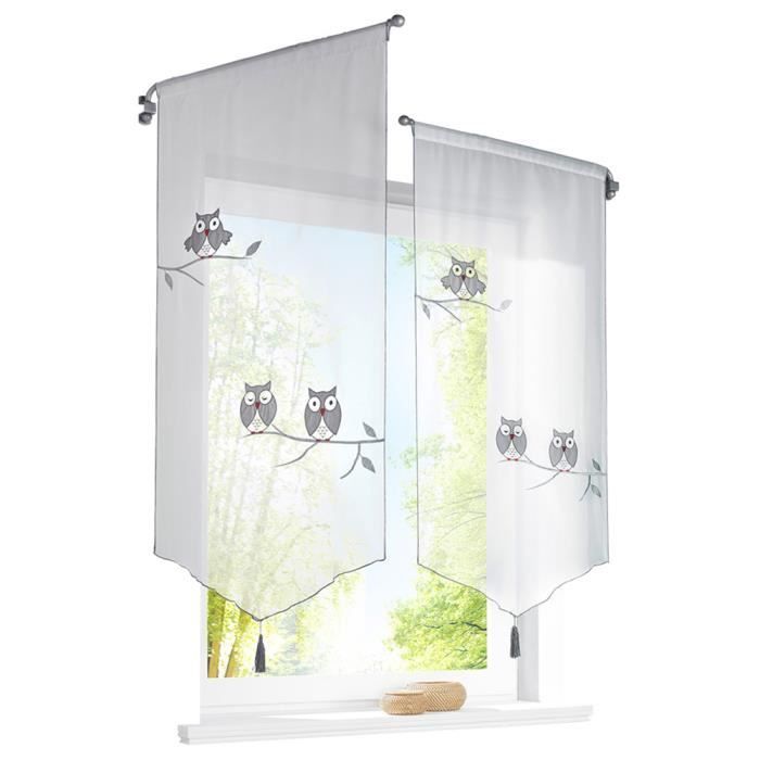 Rideaux Voilage Hibou 40x90 A Oeillet Rideau Voilage Blanc