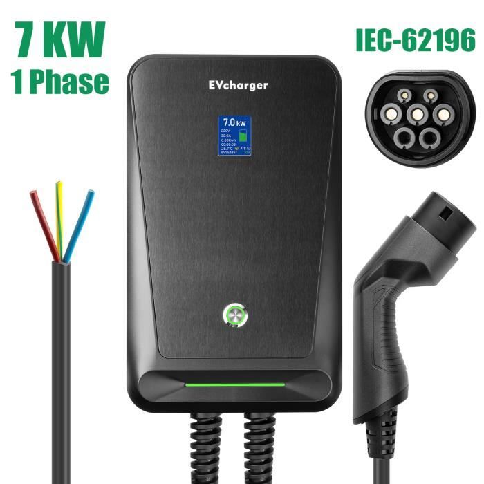 LEFANEV 11kW Wallbox EV Charger 16A Chargeur de voiture électrique  monophasé avec câble de type 2 20ft - Cdiscount Auto