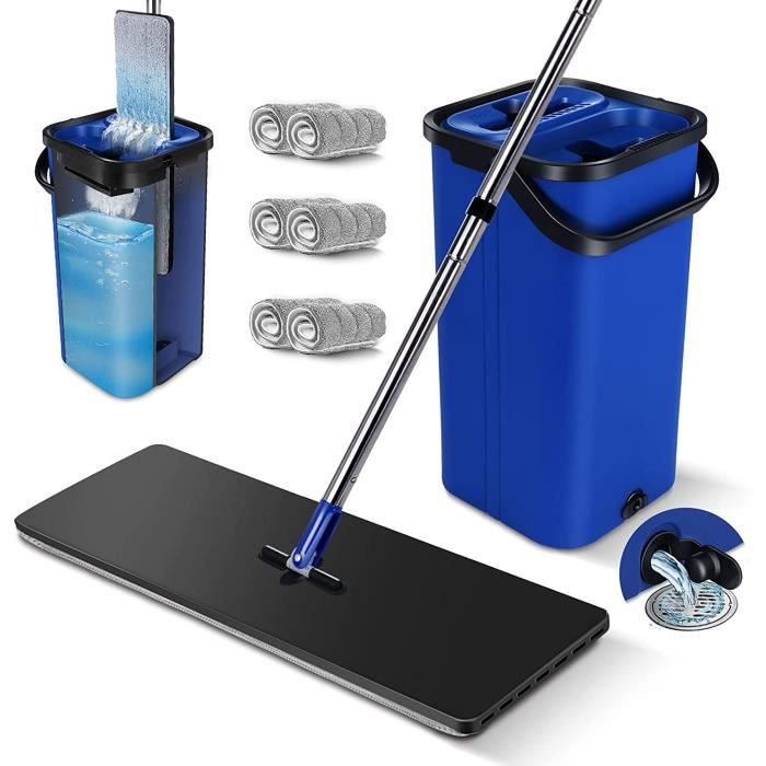 Seau Essoreur à Pédale OZD Avec Serpillière Microfibre - Rotative 360°, Manche Télescopique - 6L, 5 Tampons Balais Serpillère Nettoyer Sol