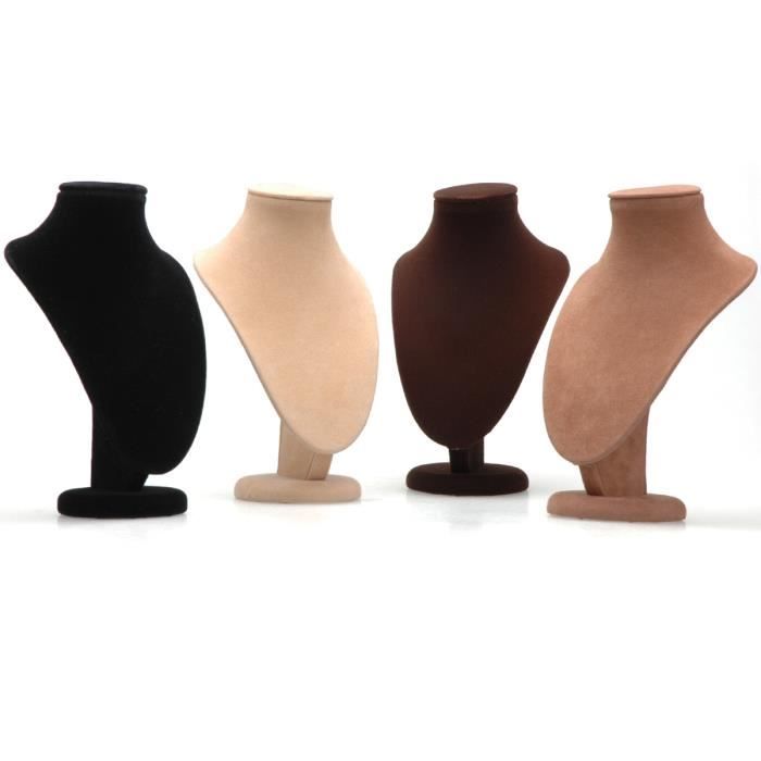 Support à Bijoux Buste En Velours Et Bois - Hauteur Présentoir Pour Colliers Et Boucles D'oreilles - Design élégant Pour Vitrine Ou Collection Personnelle - Noir