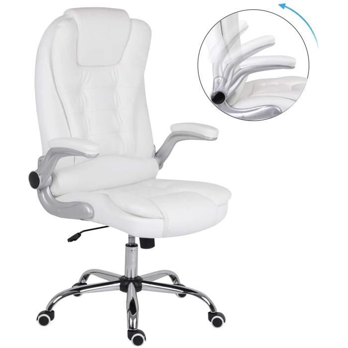 Chaise de bureau avec accoudoirs rabattables, chaise de bureau extra  rembourrée blanche pour la maison, le bureau et le bureau, chai - Cdiscount  Maison