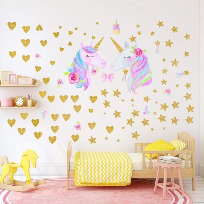 Qkurt Stickers Muraux Licorne Pour Filles Garcons Chambre 2 Pack De Grand Vinyle Maison Decal Pour Les Enfants Salon Chambre Achat Vente Stickers Soldes Cdiscount
