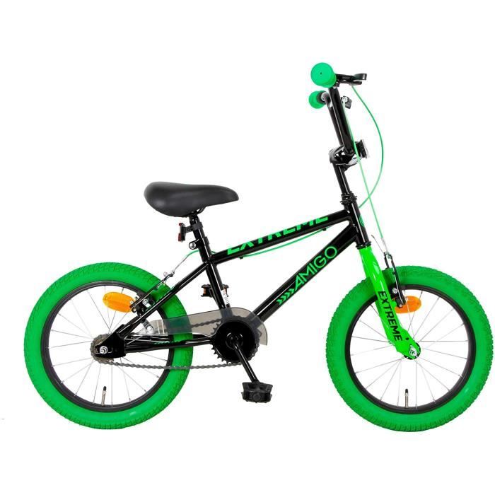 Extreme velo enfant pour garcons 16 pouces avec freins a main velo bmx de 4 a 6 ans noir vert Cdiscount Sport