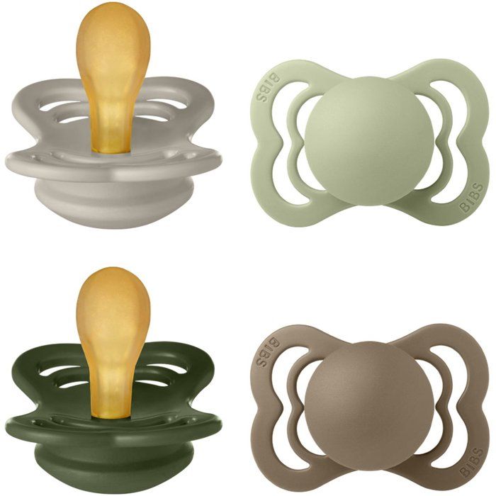Pack sucettes - BIBS Supreme - Symétrique - T1 - Caoutchouc naturel - 4 pièces - Sand Sage Hunter Green Dark Oak
