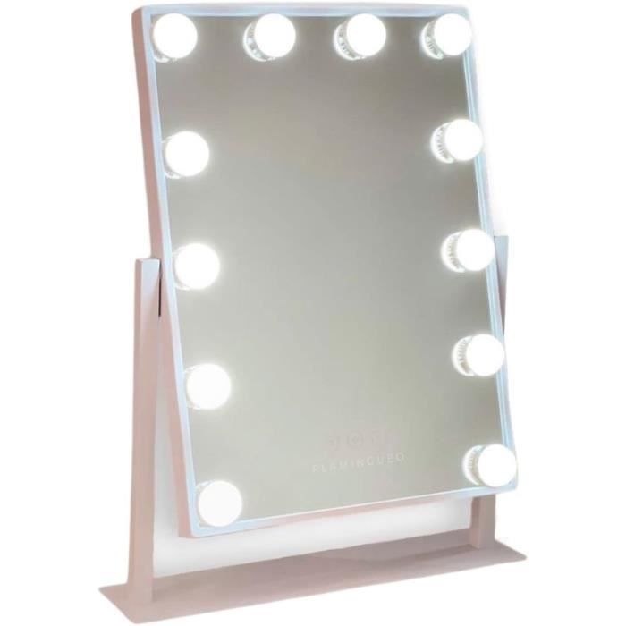 Achat Miroir de courtoisie 15 ampoules avec lumière 3 modes, commande tactile, base noire en gros