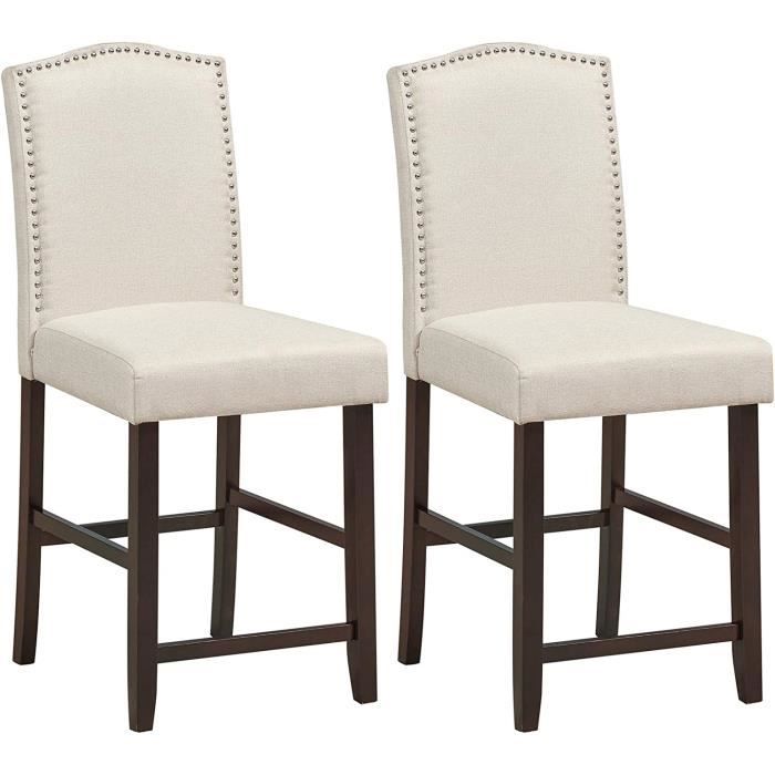 chaises de bar costway - coussin epais en lin - pieds en bois d'hévéa - charge max.: 120 kg - beige