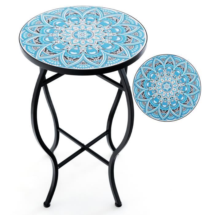COSTWAY Support Pot de Fleurs -Plateau en Céramique à Motifs Mosaïque Patin Antidérapant Porte Plante en Métal - Intérieur