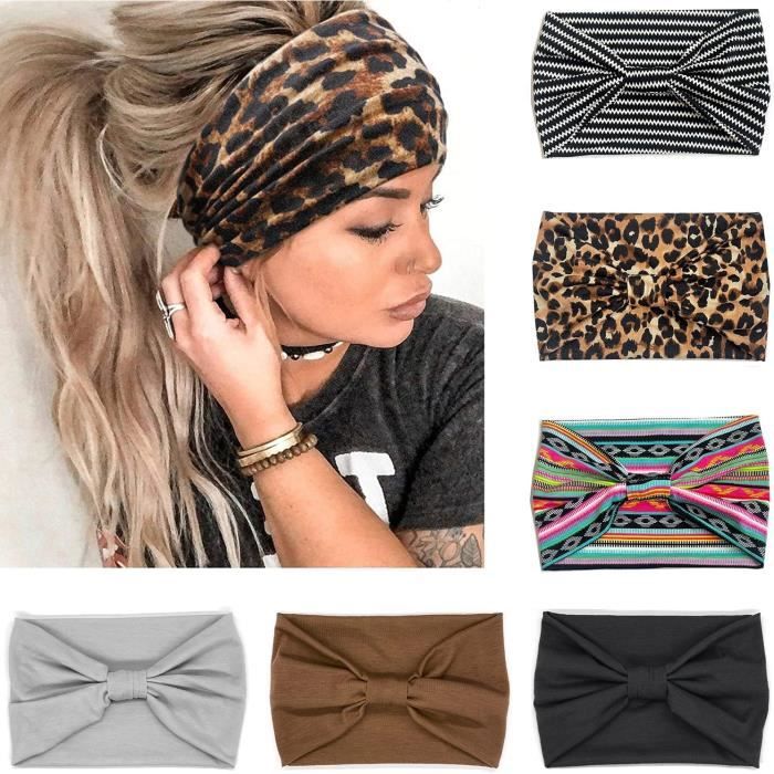 Femmes Boho Larges Bandeaux Vintage Noeud Élastique Turban Bandeau