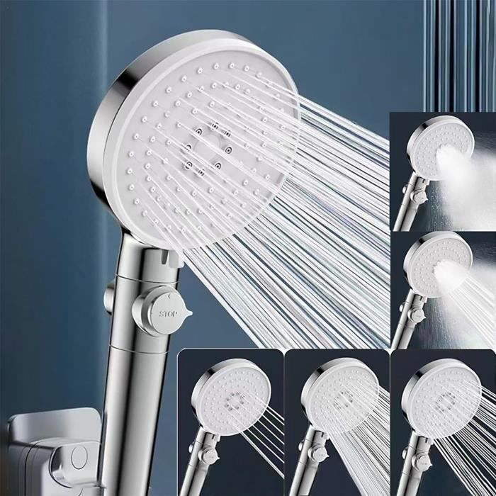 Pommeau De Douche Haute Pression 4 Modes - Économiseur D'eau, Anti-calcaire, Avec Tuyau 1.5m Et Support