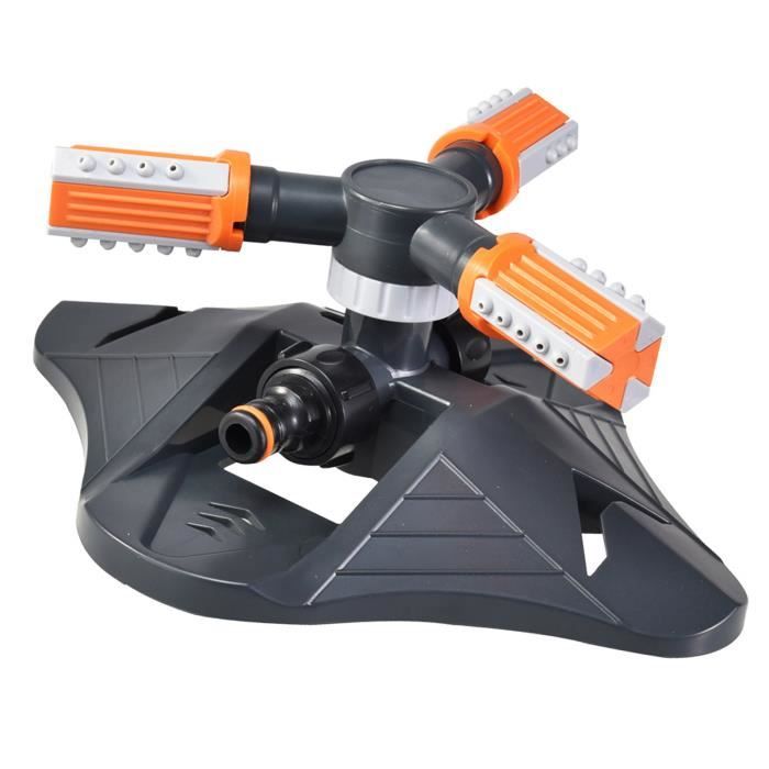 BLACK+DECKER Arroseur 3 Bras Arroseur 360u00b0 Arrosage 25x24x8cm Raccord Tuyau D'arrosage Noir/Orange