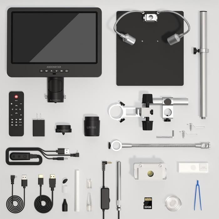 Microscope Numérique Andonstar AD249S-Max Avec 3 Lentilles Et Support Max - Parfait Pour La Réparation électronique