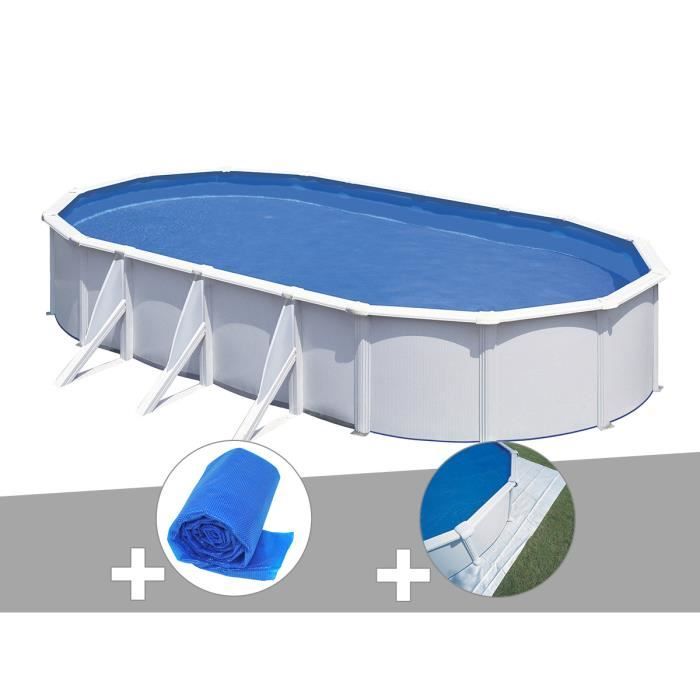 Piscine hors-sol ovale en acier blanc Gré Fidji - 6,34 x 3,99 x 1,22 m - Filtration à sable - Équipement complet