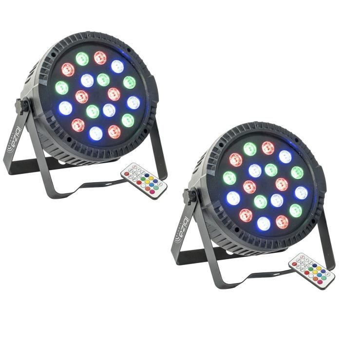 Pack de 2 Projecteurs Par Ibiza Light THINPAR-18X1W RGB - DMX Télécommande LED Extra-plats Soirée Dj Fête Club Discothèque
