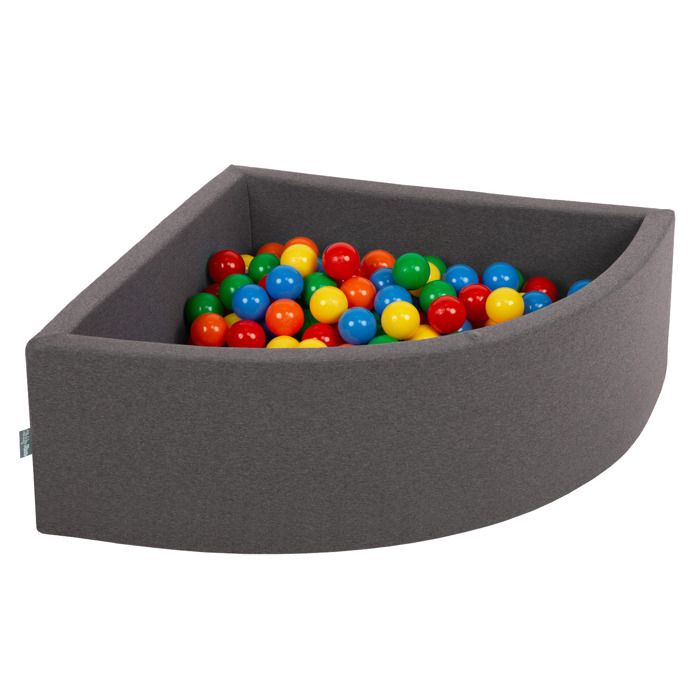 KiddyMoon – Piscine à Balles Quart Angulaire 90x30 Cm, Mousse Haute Densité, Housse Lavable, Sans BPA, Gris Clair