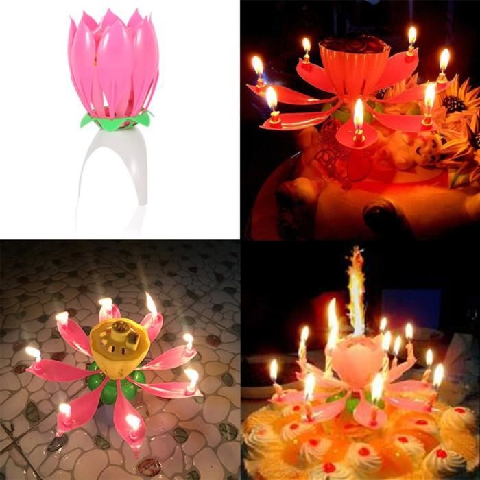 Lotus Fleur Anniversaire Musique Bougie Rotation Pour Decoration De Gateau De Fete D Anniversaire Cdiscount Maison