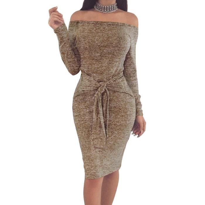 Femme Robe Tricot Sexy paules Nus L che Manches Longues Mini Pull