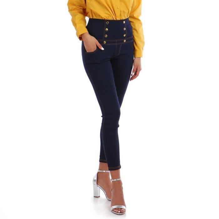Tregging bleu marine taille haute avec boutons décoratifs-S/M Bleu -  Cdiscount Prêt-à-Porter