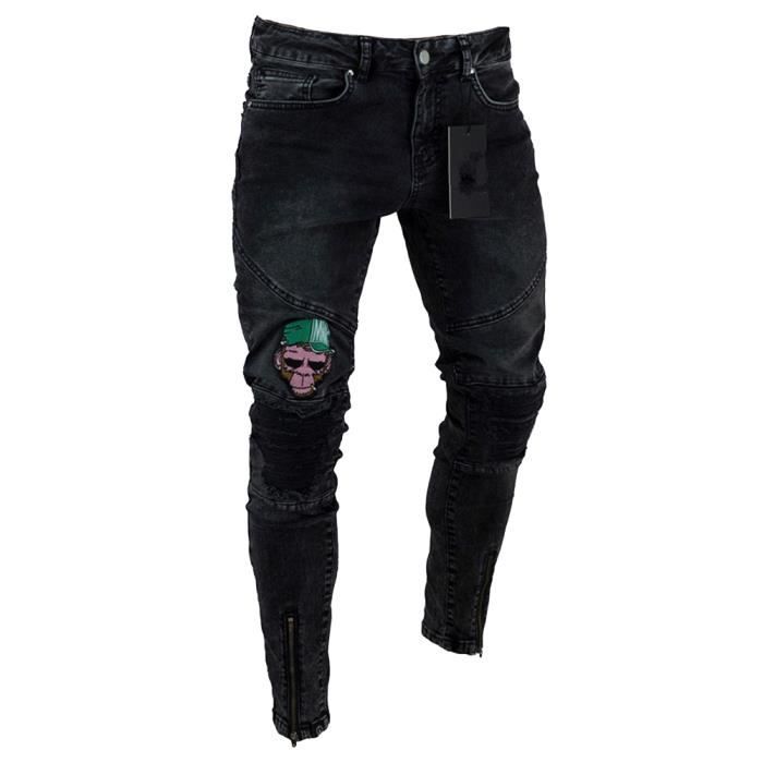 Jeans YOUCAI Homme Coupe Slim Dechire Chic Skinny Noir Noir 2 Cdiscount Pret a Porter