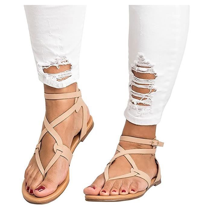 Nouvelles Sandales Plates A Lacets Avec Bride La Cheville Chaussures Pour Femmes De Grande Taille Marron 37 Ly3498 Marron Cdiscount Chaussures