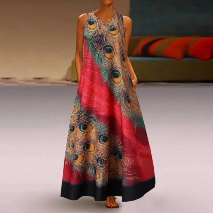 Robe longue motif paon outlet